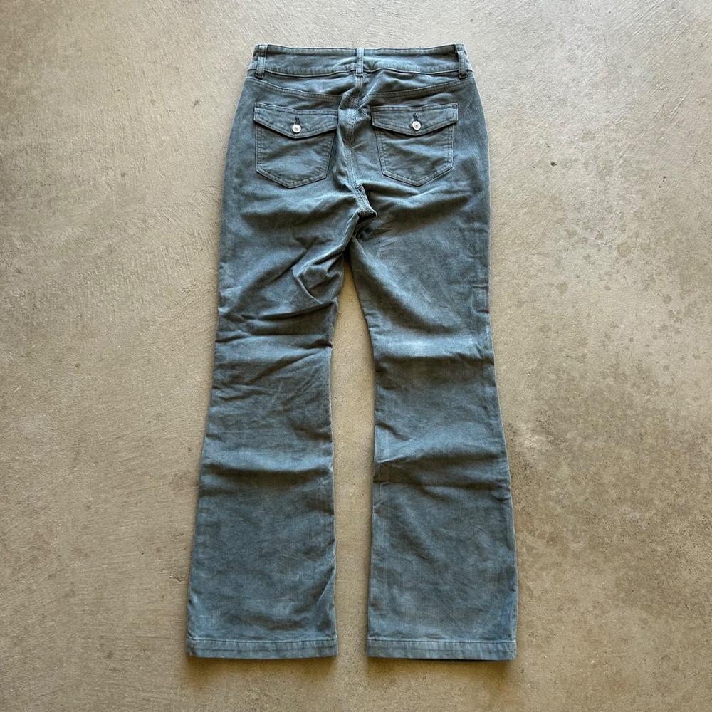 American Eagle High Rise Kick Boot Pants Size 10 Green Corduroy Stretch Flare - Picture 2 of 8
